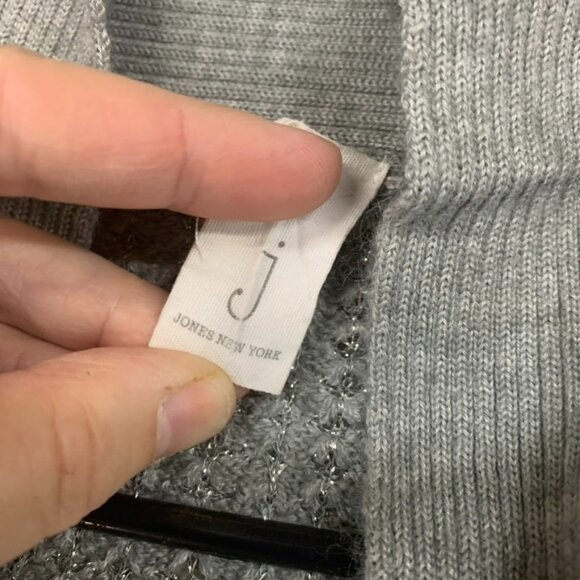 Jones New York Womens Small Cardigan Sweater Sparkly Gray Wool Blend Open Front - Picture 5 of 11